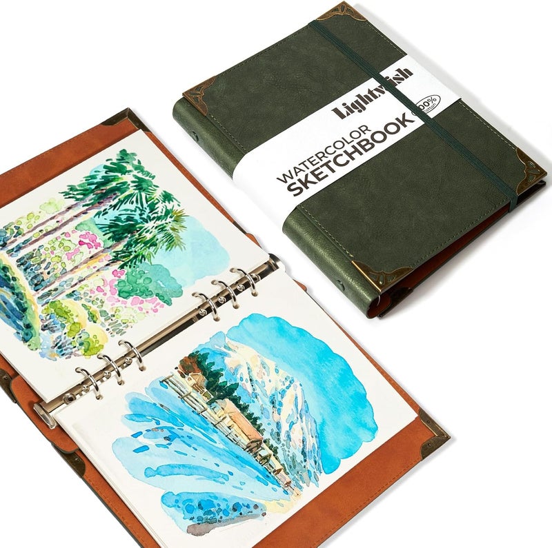 Lightwish Watercolor Sketchbook,100% Cotton Acid Free Watercolor Journal,300gsm/140lb Hot Press Watercolor Paper for Artists,Adults,Students,20 Sheets,5.8 * 8.2 Inches Paper - Image 1